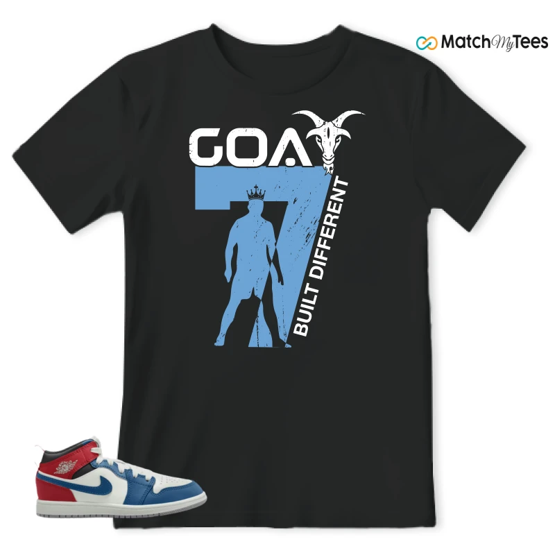 NIKE JORDAN 1 MID TRUE BLUE VARSITY RED (PS) SNEAKER Matching Tees t-shirt