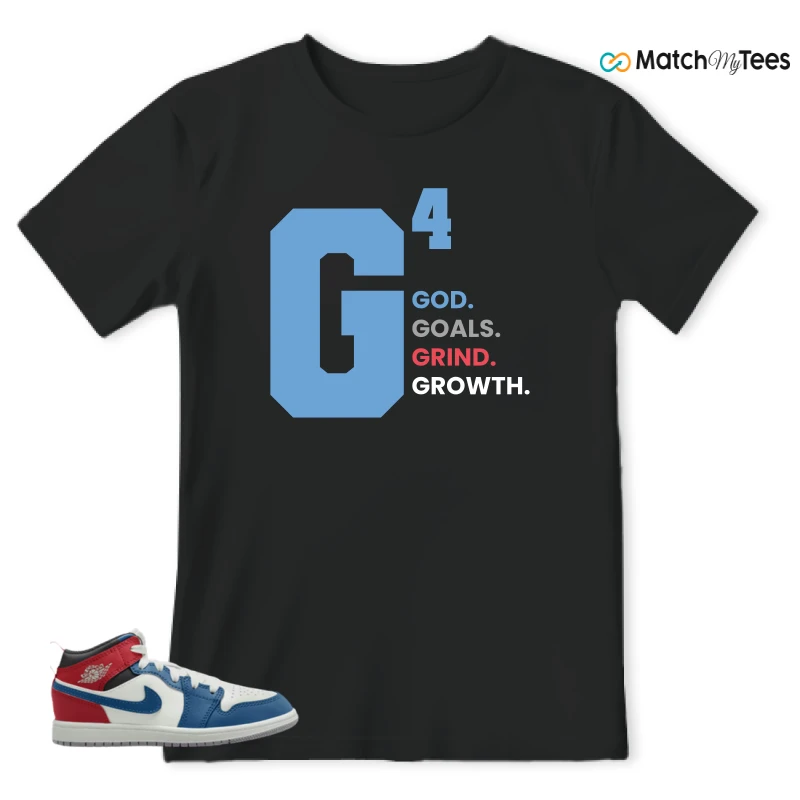 NIKE JORDAN 1 MID TRUE BLUE VARSITY RED (PS) SNEAKER Matching Tees t-shirt