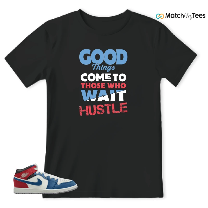 NIKE JORDAN 1 MID TRUE BLUE VARSITY RED (PS) SNEAKER Matching Tees t-shirt