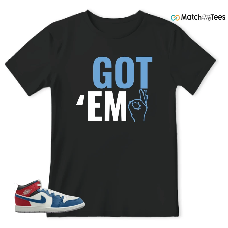 NIKE JORDAN 1 MID TRUE BLUE VARSITY RED (PS) SNEAKER Matching Tees t-shirt