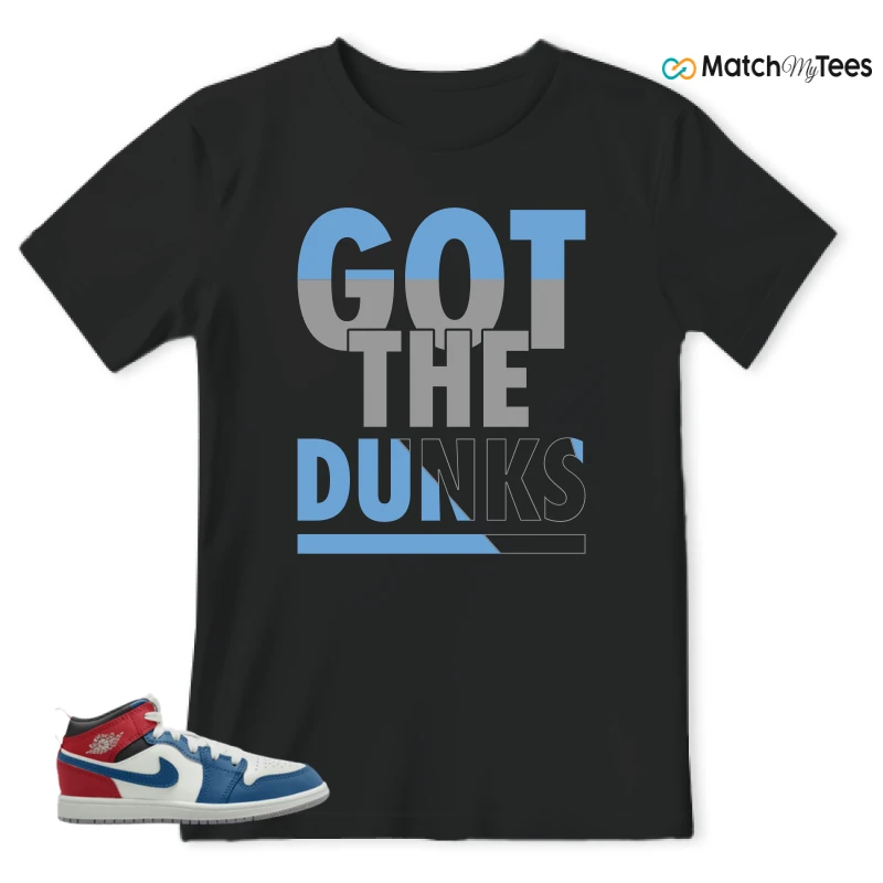 NIKE JORDAN 1 MID TRUE BLUE VARSITY RED (PS) SNEAKER Matching Tees t-shirt