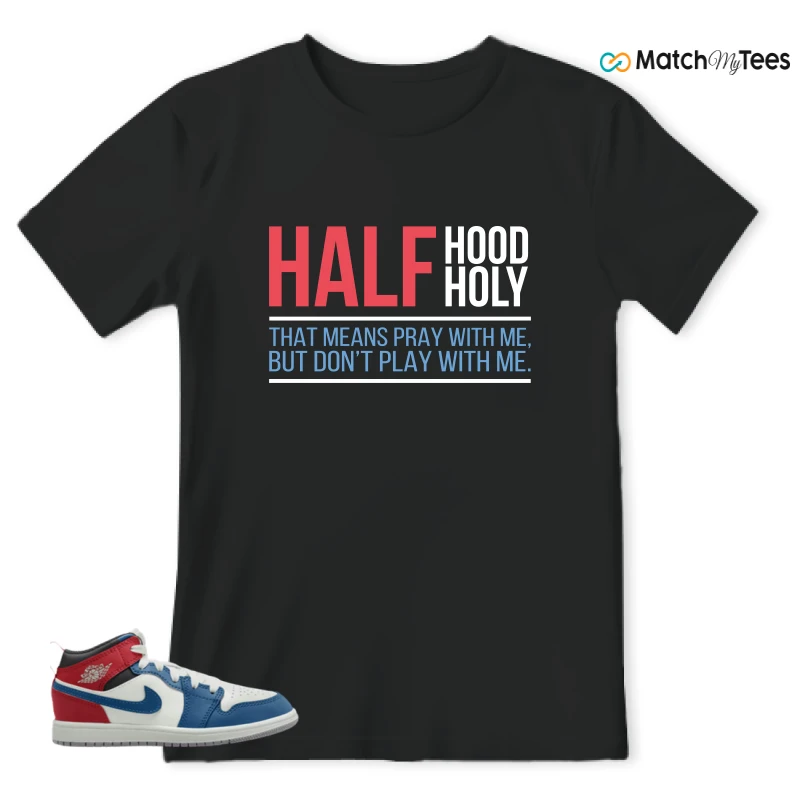 NIKE JORDAN 1 MID TRUE BLUE VARSITY RED (PS) SNEAKER Matching Tees t-shirt