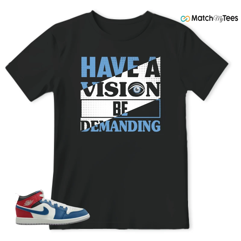 NIKE JORDAN 1 MID TRUE BLUE VARSITY RED (PS) SNEAKER Matching Tees t-shirt