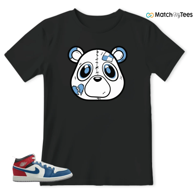 NIKE JORDAN 1 MID TRUE BLUE VARSITY RED (PS) SNEAKER Matching Tees t-shirt