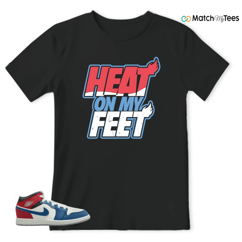 NIKE JORDAN 1 MID TRUE BLUE VARSITY RED (PS) SNEAKER Matching Tees t-shirt