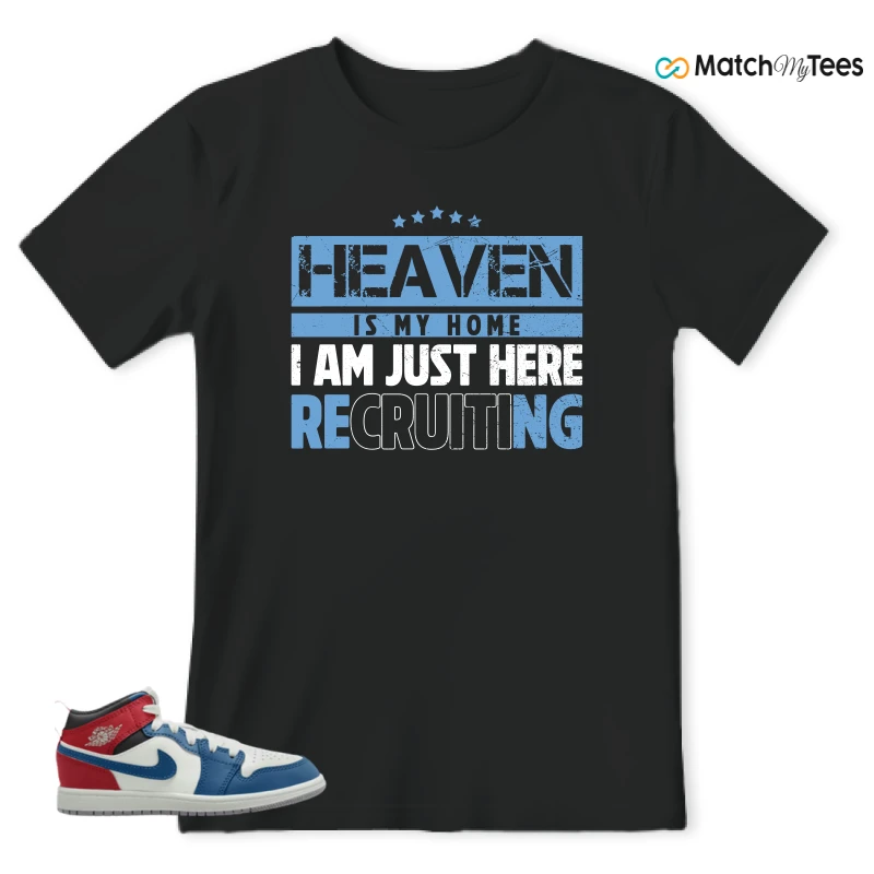 NIKE JORDAN 1 MID TRUE BLUE VARSITY RED (PS) SNEAKER Matching Tees t-shirt