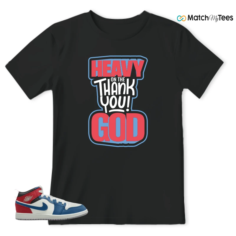 NIKE JORDAN 1 MID TRUE BLUE VARSITY RED (PS) SNEAKER Matching Tees t-shirt