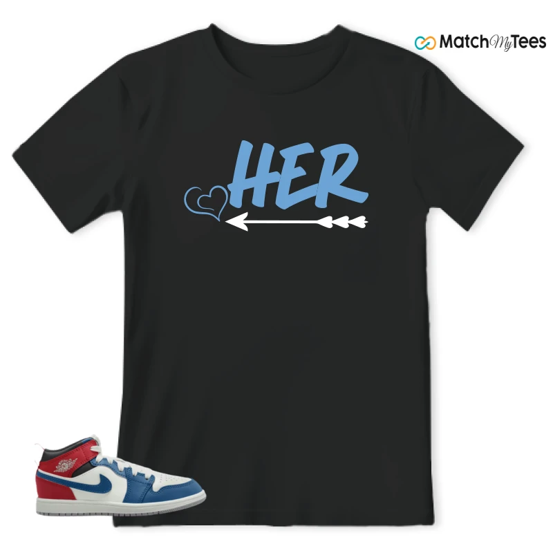 NIKE JORDAN 1 MID TRUE BLUE VARSITY RED (PS) SNEAKER Matching Tees t-shirt