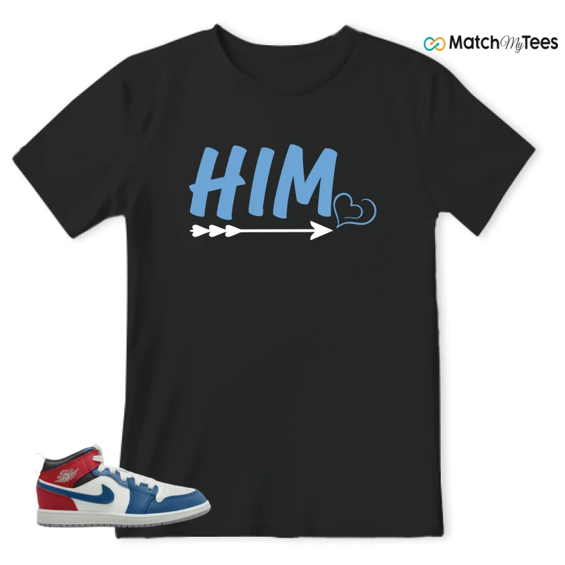 NIKE JORDAN 1 MID TRUE BLUE VARSITY RED (PS) SNEAKER Matching Tees t-shirt