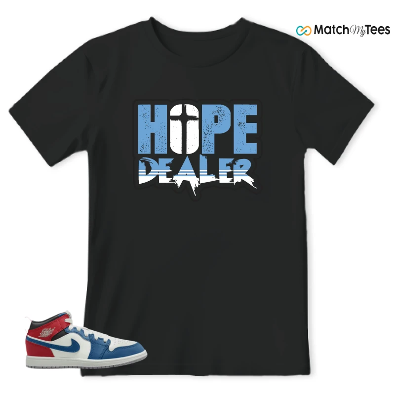 NIKE JORDAN 1 MID TRUE BLUE VARSITY RED (PS) SNEAKER Matching Tees t-shirt