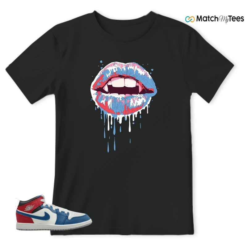NIKE JORDAN 1 MID TRUE BLUE VARSITY RED (PS) SNEAKER Matching Tees t-shirt