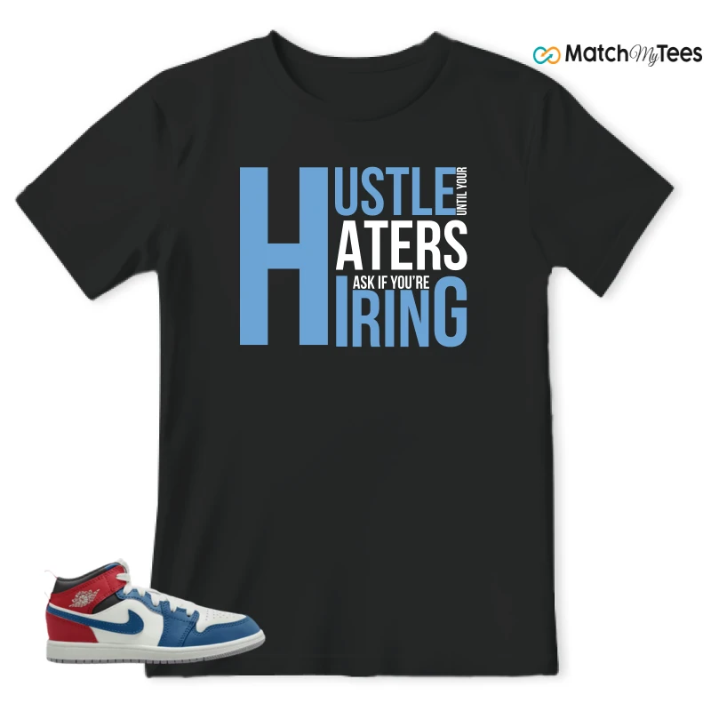 NIKE JORDAN 1 MID TRUE BLUE VARSITY RED (PS) SNEAKER Matching Tees t-shirt