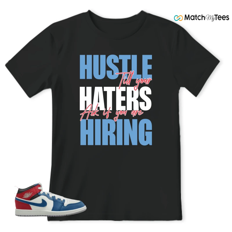 NIKE JORDAN 1 MID TRUE BLUE VARSITY RED (PS) SNEAKER Matching Tees t-shirt