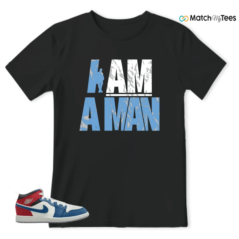 NIKE JORDAN 1 MID TRUE BLUE VARSITY RED (PS) SNEAKER Matching Tees t-shirt