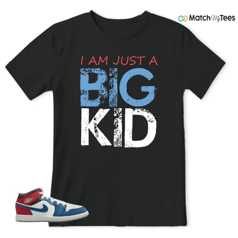 NIKE JORDAN 1 MID TRUE BLUE VARSITY RED (PS) SNEAKER Matching Tees t-shirt