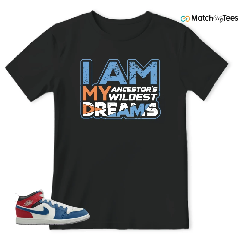 NIKE JORDAN 1 MID TRUE BLUE VARSITY RED (PS) SNEAKER Matching Tees t-shirt