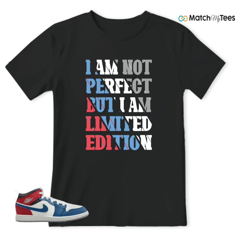 NIKE JORDAN 1 MID TRUE BLUE VARSITY RED (PS) SNEAKER Matching Tees t-shirt