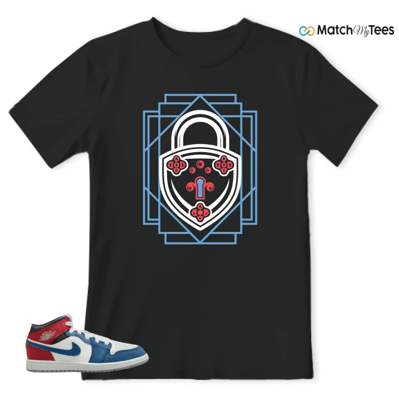 NIKE JORDAN 1 MID TRUE BLUE VARSITY RED (PS) SNEAKER Matching Tees t-shirt