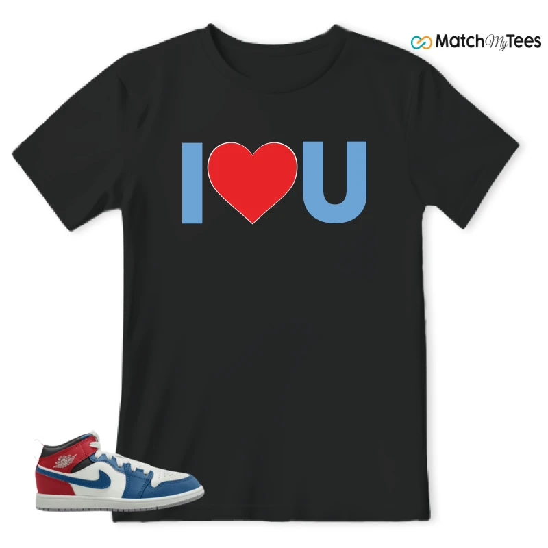NIKE JORDAN 1 MID TRUE BLUE VARSITY RED (PS) SNEAKER Matching Tees t-shirt