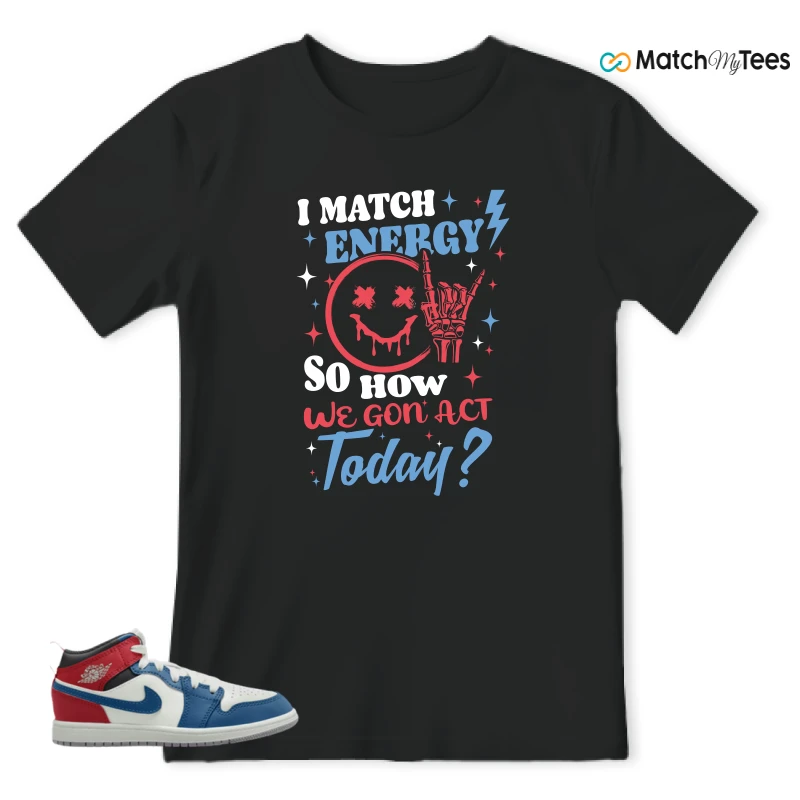 NIKE JORDAN 1 MID TRUE BLUE VARSITY RED (PS) SNEAKER Matching Tees t-shirt