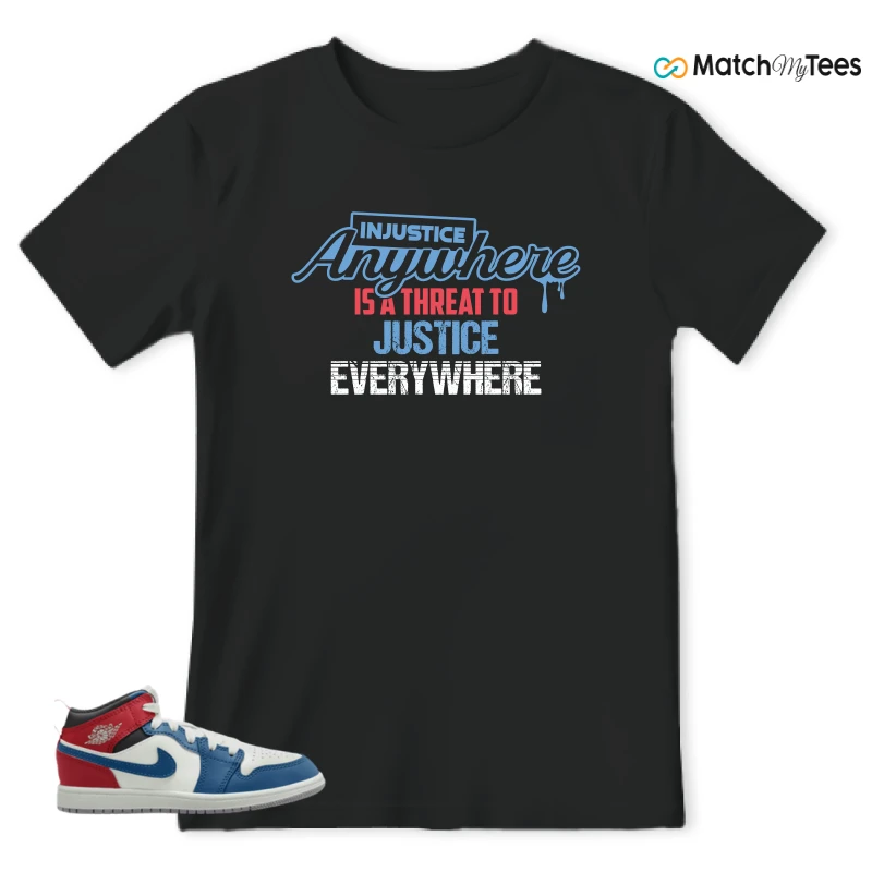 NIKE JORDAN 1 MID TRUE BLUE VARSITY RED (PS) SNEAKER Matching Tees t-shirt