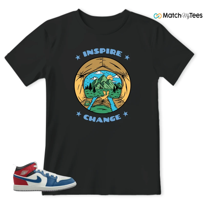 NIKE JORDAN 1 MID TRUE BLUE VARSITY RED (PS) SNEAKER Matching Tees t-shirt