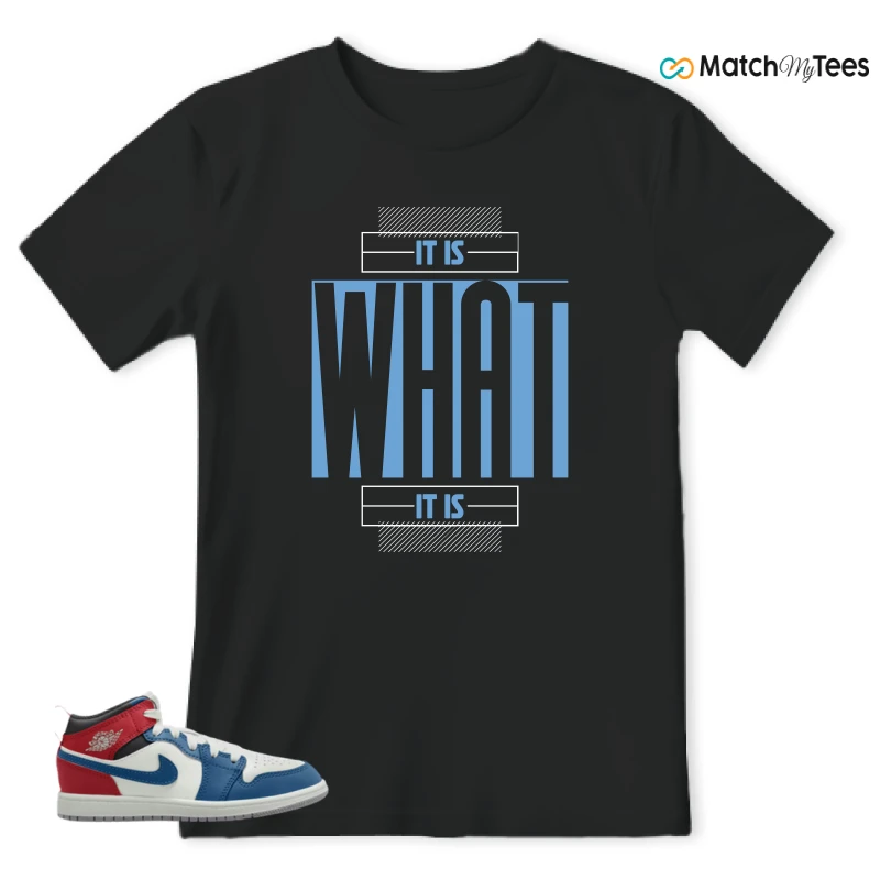 NIKE JORDAN 1 MID TRUE BLUE VARSITY RED (PS) SNEAKER Matching Tees t-shirt