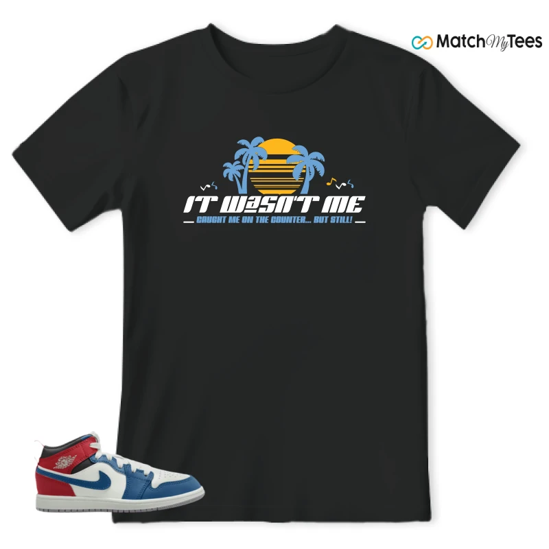 NIKE JORDAN 1 MID TRUE BLUE VARSITY RED (PS) SNEAKER Matching Tees t-shirt
