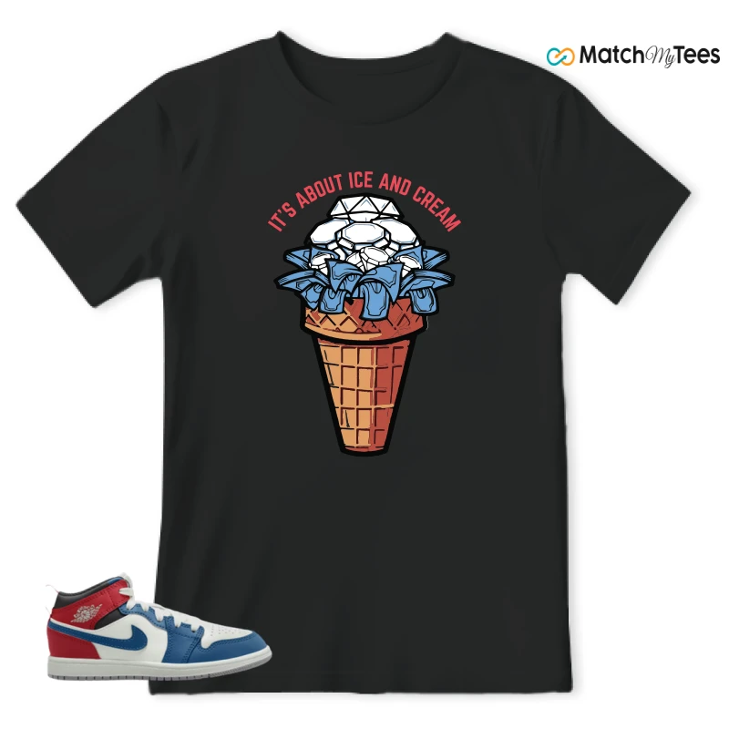 NIKE JORDAN 1 MID TRUE BLUE VARSITY RED (PS) SNEAKER Matching Tees t-shirt