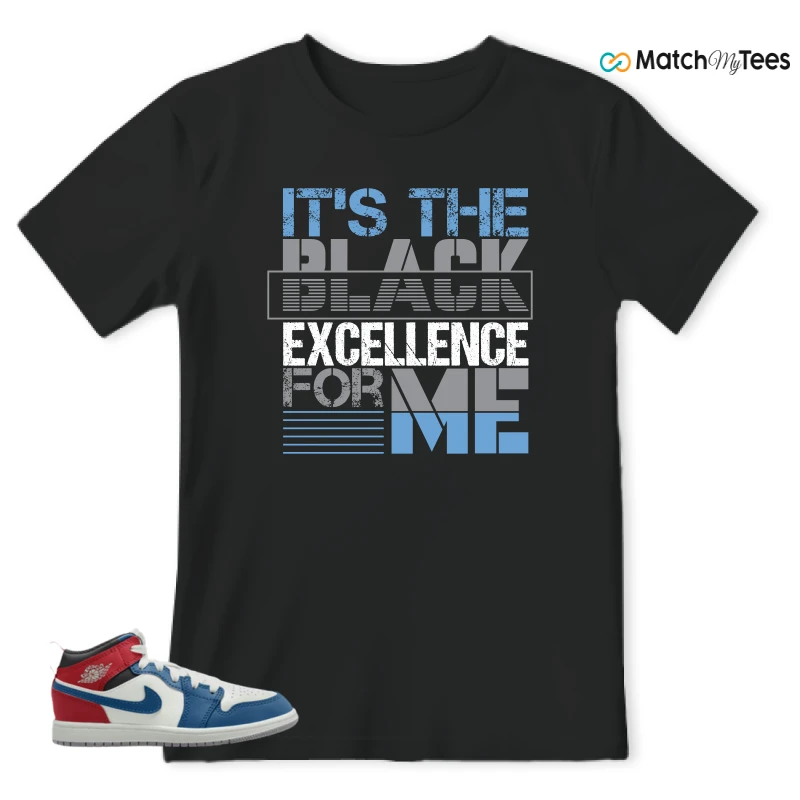 NIKE JORDAN 1 MID TRUE BLUE VARSITY RED (PS) SNEAKER Matching Tees t-shirt