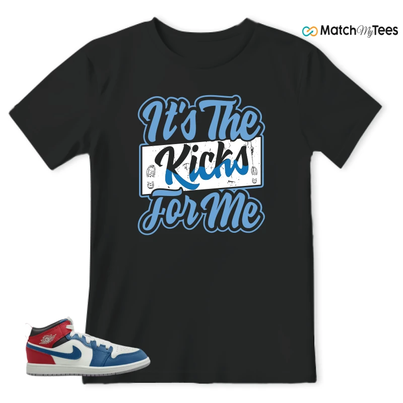 NIKE JORDAN 1 MID TRUE BLUE VARSITY RED (PS) SNEAKER Matching Tees t-shirt