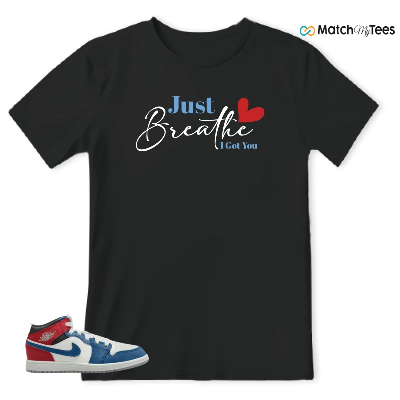 NIKE JORDAN 1 MID TRUE BLUE VARSITY RED (PS) SNEAKER Matching Tees t-shirt