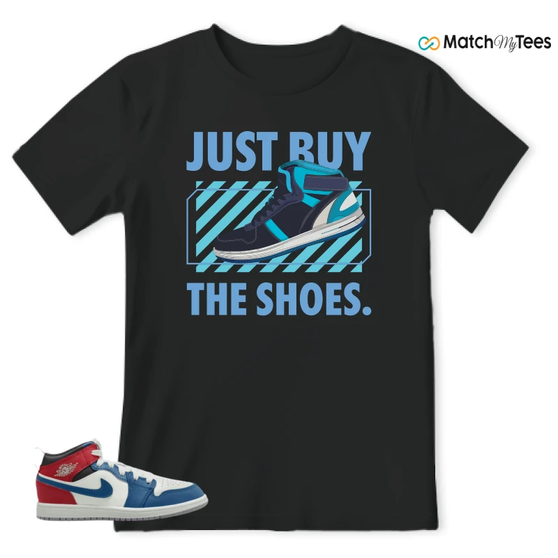 NIKE JORDAN 1 MID TRUE BLUE VARSITY RED (PS) SNEAKER Matching Tees t-shirt