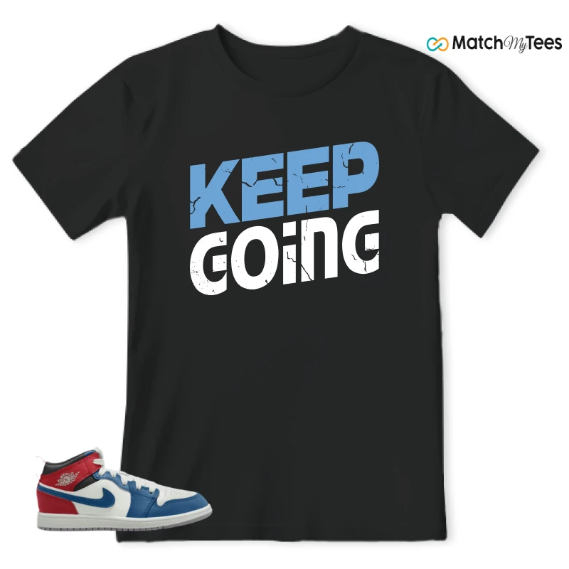 NIKE JORDAN 1 MID TRUE BLUE VARSITY RED (PS) SNEAKER Matching Tees t-shirt