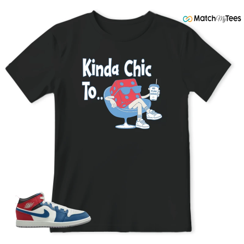 NIKE JORDAN 1 MID TRUE BLUE VARSITY RED (PS) SNEAKER Matching Tees t-shirt