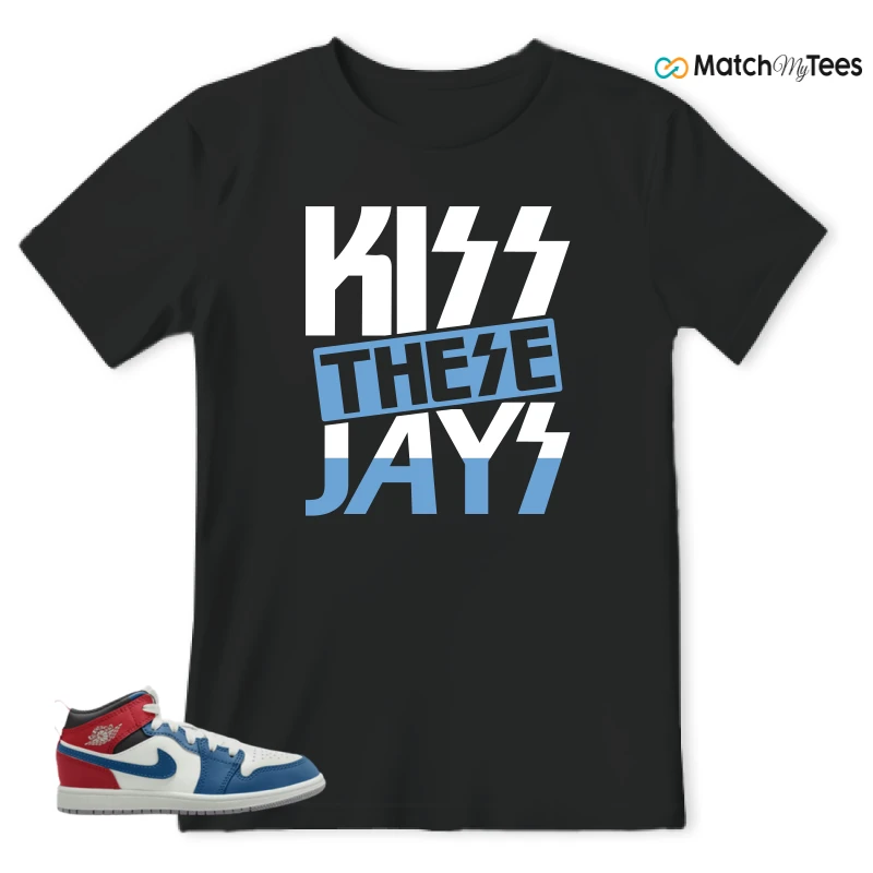NIKE JORDAN 1 MID TRUE BLUE VARSITY RED (PS) SNEAKER Matching Tees t-shirt