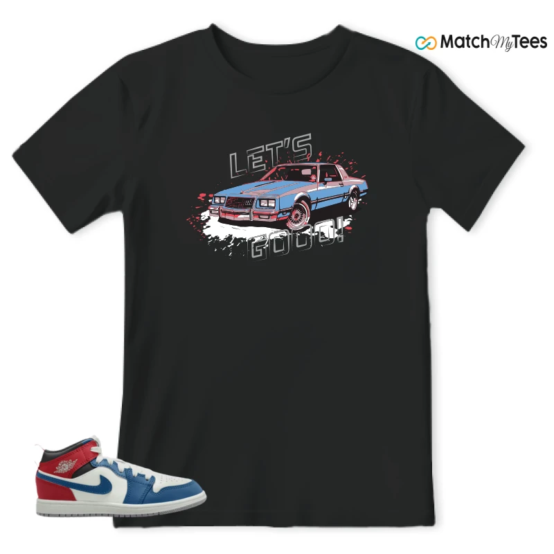 NIKE JORDAN 1 MID TRUE BLUE VARSITY RED (PS) SNEAKER Matching Tees t-shirt