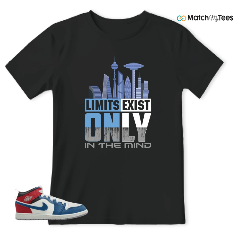 NIKE JORDAN 1 MID TRUE BLUE VARSITY RED (PS) SNEAKER Matching Tees t-shirt