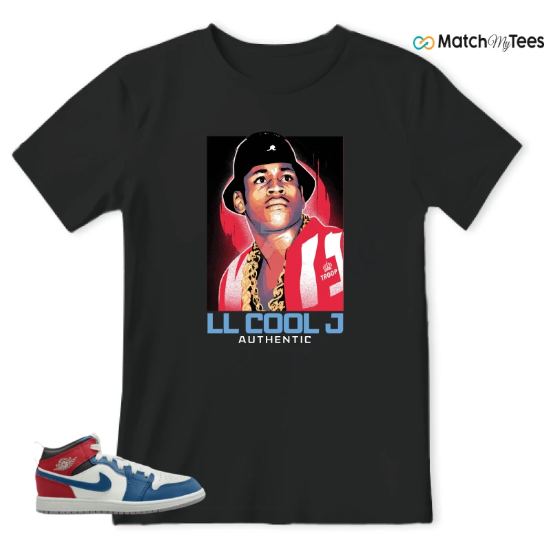 NIKE JORDAN 1 MID TRUE BLUE VARSITY RED (PS) SNEAKER Matching Tees t-shirt