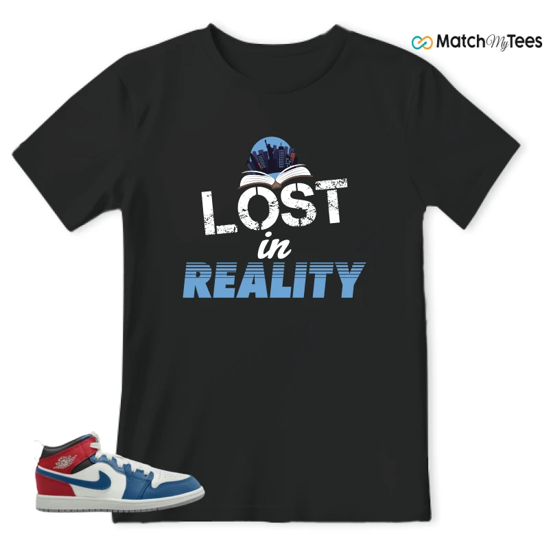 NIKE JORDAN 1 MID TRUE BLUE VARSITY RED (PS) SNEAKER Matching Tees t-shirt
