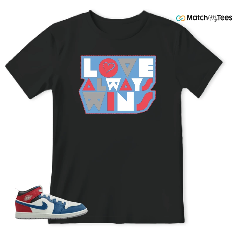 NIKE JORDAN 1 MID TRUE BLUE VARSITY RED (PS) SNEAKER Matching Tees t-shirt