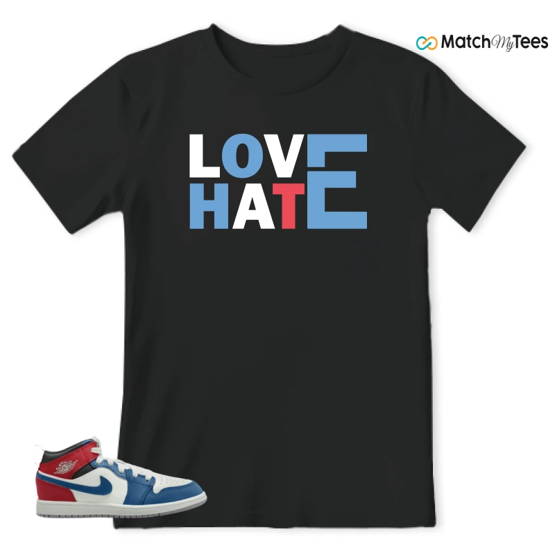 NIKE JORDAN 1 MID TRUE BLUE VARSITY RED (PS) SNEAKER Matching Tees t-shirt