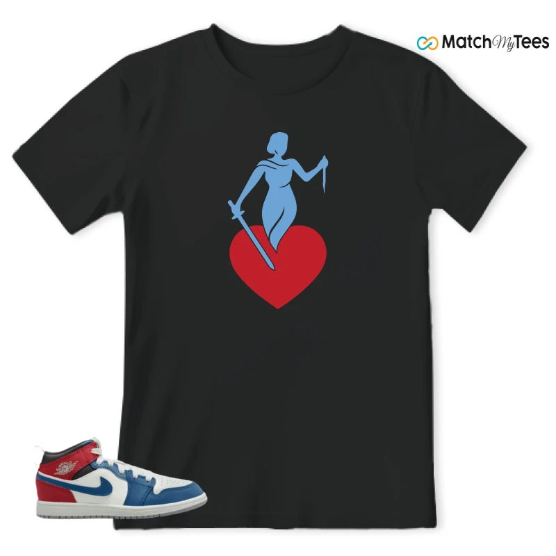 NIKE JORDAN 1 MID TRUE BLUE VARSITY RED (PS) SNEAKER Matching Tees t-shirt