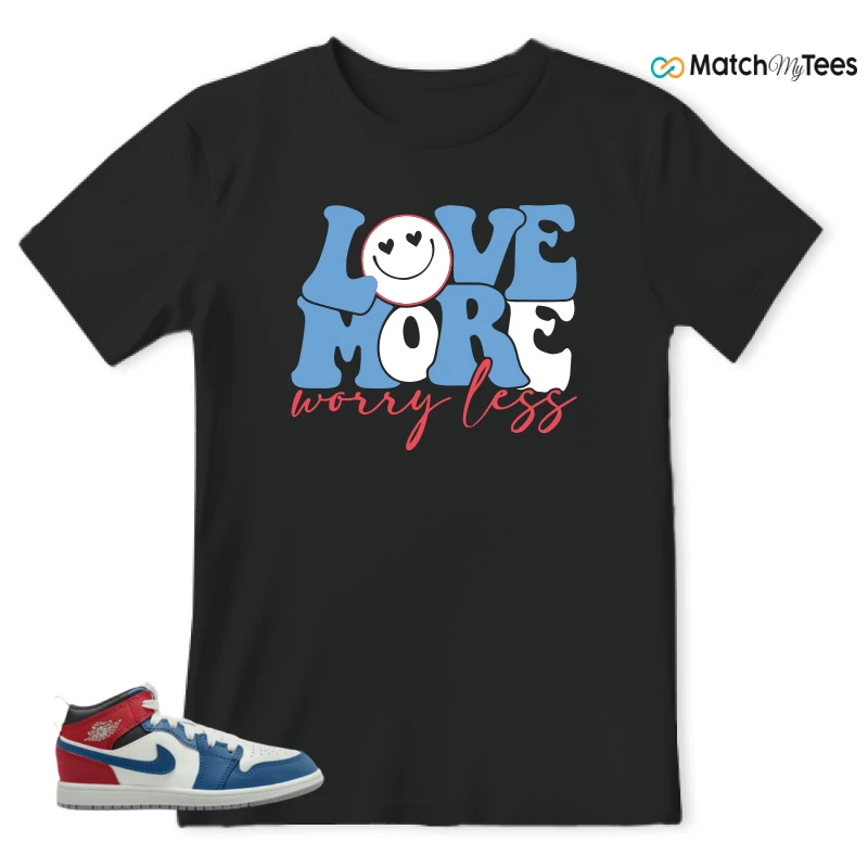 NIKE JORDAN 1 MID TRUE BLUE VARSITY RED (PS) SNEAKER Matching Tees t-shirt