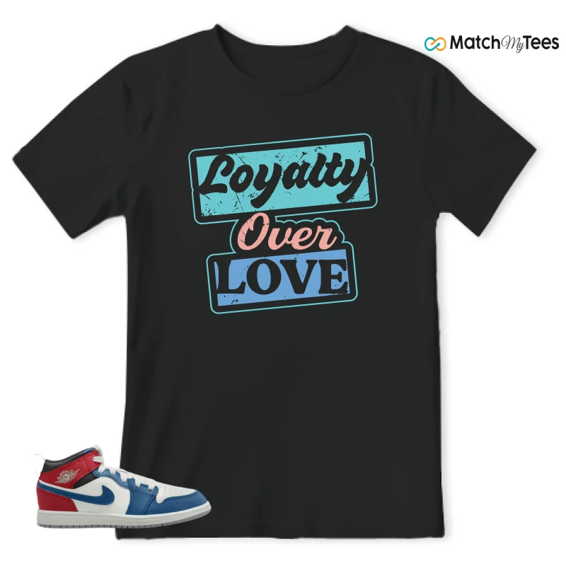 NIKE JORDAN 1 MID TRUE BLUE VARSITY RED (PS) SNEAKER Matching Tees t-shirt