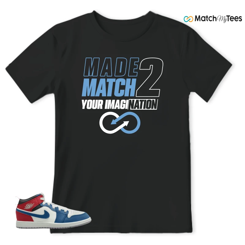 NIKE JORDAN 1 MID TRUE BLUE VARSITY RED (PS) SNEAKER Matching Tees t-shirt