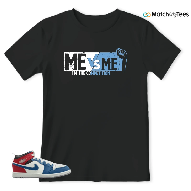 NIKE JORDAN 1 MID TRUE BLUE VARSITY RED (PS) SNEAKER Matching Tees t-shirt