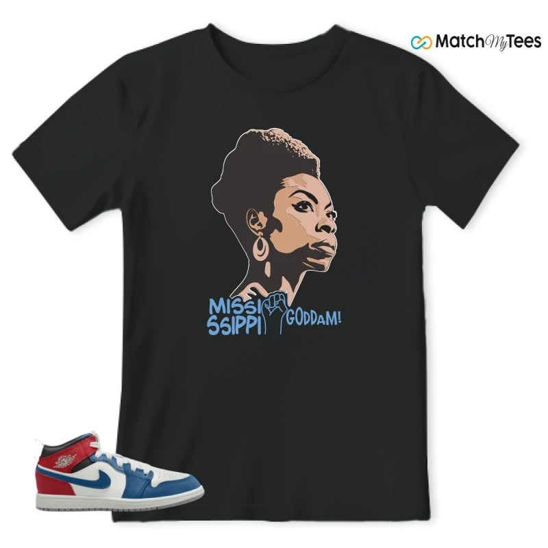 NIKE JORDAN 1 MID TRUE BLUE VARSITY RED (PS) SNEAKER Matching Tees t-shirt