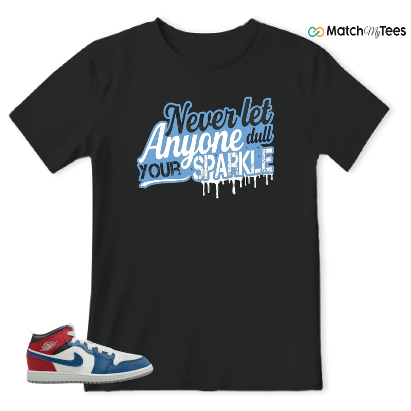 NIKE JORDAN 1 MID TRUE BLUE VARSITY RED (PS) SNEAKER Matching Tees t-shirt