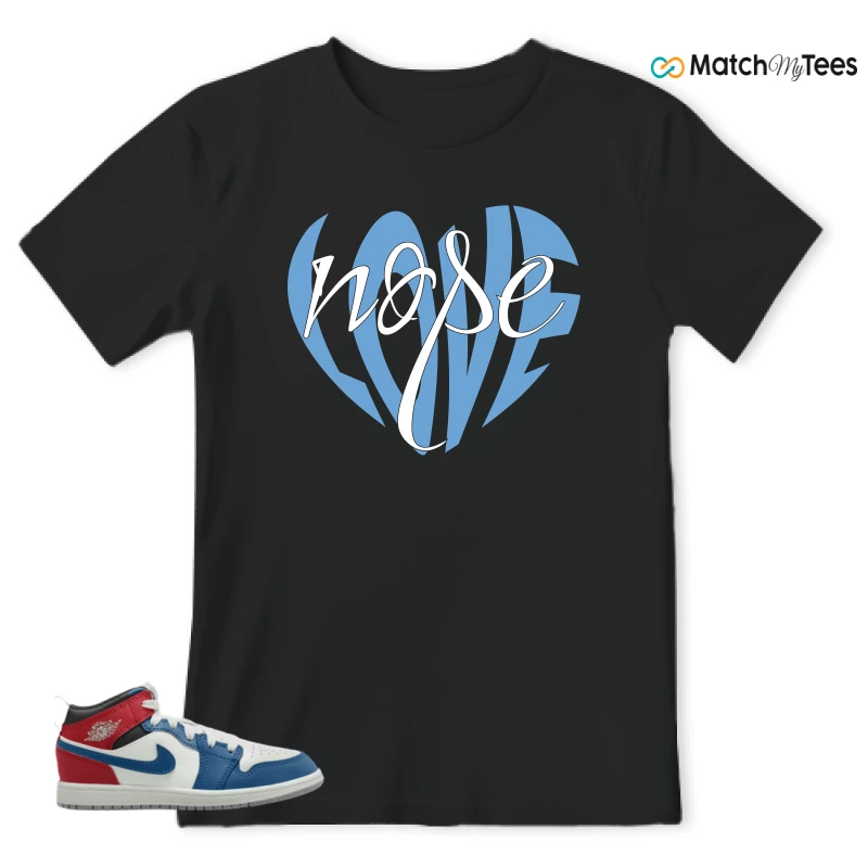 NIKE JORDAN 1 MID TRUE BLUE VARSITY RED (PS) SNEAKER Matching Tees t-shirt